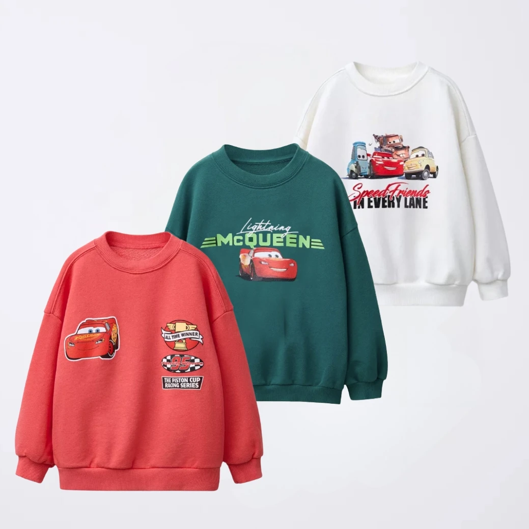 Cartoon Car Moda Ragazzi Felpa Autunno Abbigliamento per bambini Stampato Manica lunga Girocollo Felpa con cappuccio Abbigliamento per bambini Top casual 6m-6y