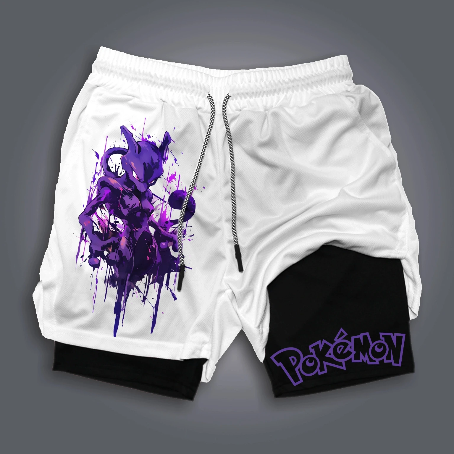 

Pokémon Pikachu Gengar Printed Double Layer Shorts for Men's Fitness Exercise Loose Running Pants