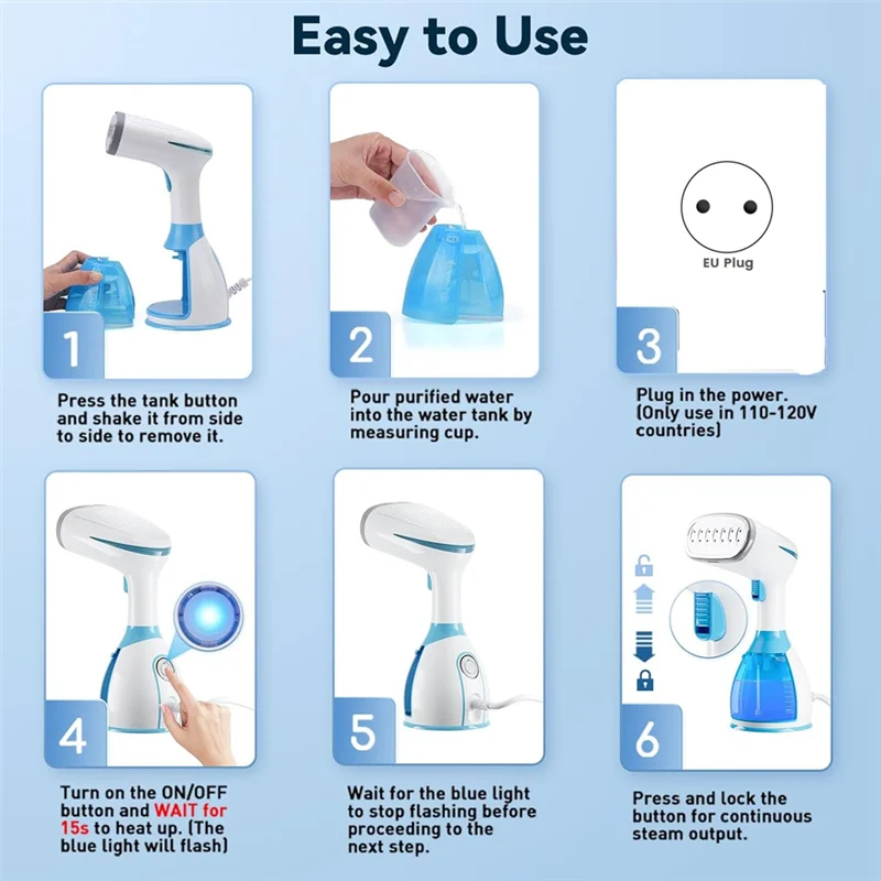 

Handheld Steam Iron Machine, Portable Fabric Steamer For Clothes, EU Plug For Home Useb64b