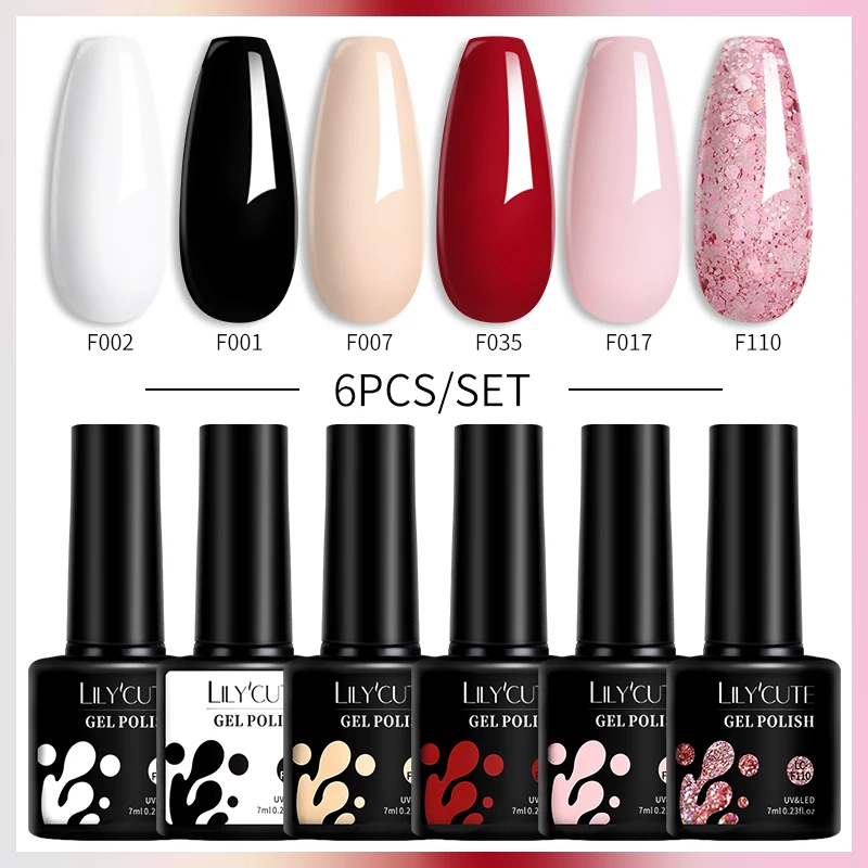 

LILYCUTE 6 шт./компл. набор гель-лаков для ногтей черный, белый, красный модный 6 цветов УФ-светодиодный гель для дизайна ногтей полуперманентный лак