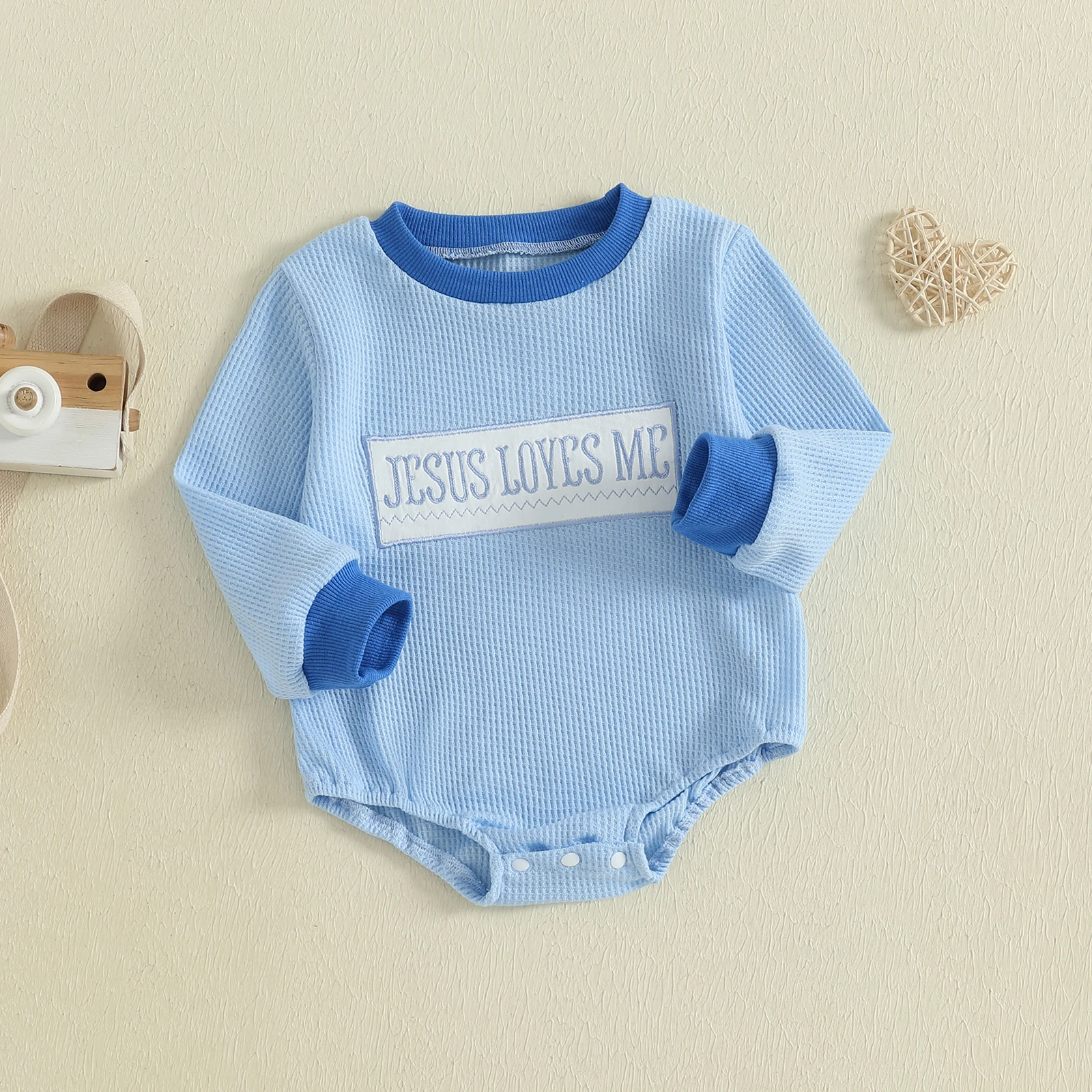 

Детский комбинезон-боди для мальчиков, весенний, вафельный, с длинным рукавом, круглым вырезом, вышивкой в виде букв и изображения Иисуса, свитшот-ромпер