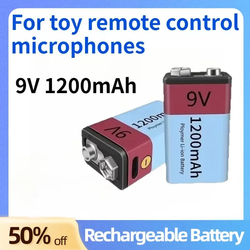 

High-quality 9V 1200mAh Replaceable Rechargeable Lithium-ion Battery with USB for Toy Remote Control Microphones Massager