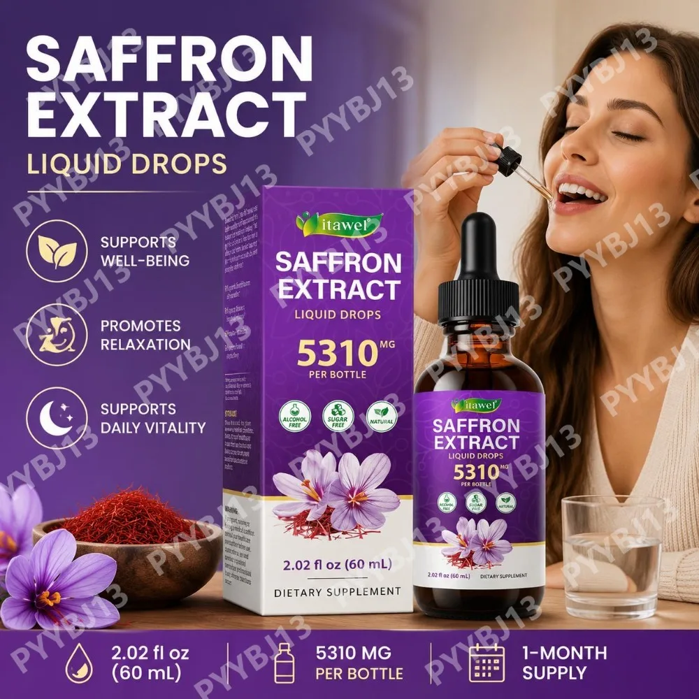 Saffron Extract Liquid Drops 117mg per Serving for Antioxidant Balanced Mood Healthy Sleep & Premenstrual Comfort Support 60ML