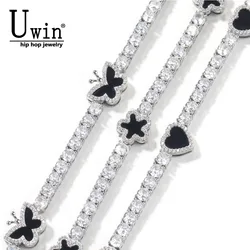 Uwin 4mm Tennis Chain Heart Butterfly Star Chain Full Iced Out Cubic Zircon Fashion Luxurious Choker HipHop Jewelry