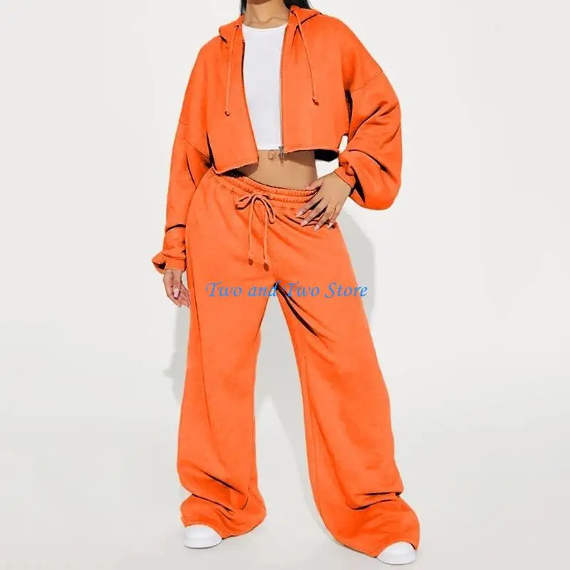 HX6F Sweatsuits Set 2Piece Outfits Zip Up Hoodies Sweatshirt Crop Hoodies Sweatpants