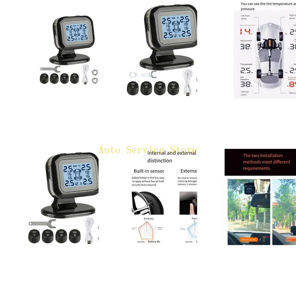 

462A Car TPMS Alarm Wireless Tire Pressure Monitoring System with 2 External Sensors