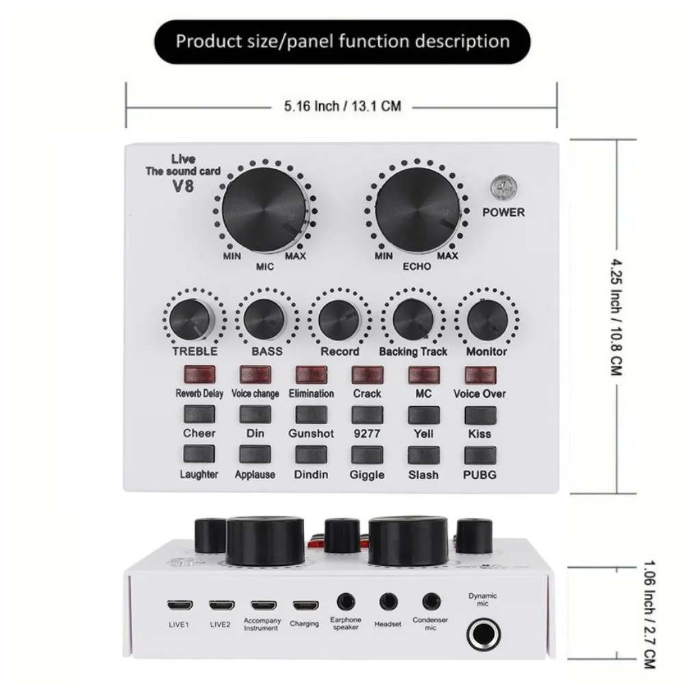 Convenient Audio Mixer V8 Sound Card Karaoke Recording Studio Record Mic Sound Card White Black External Sound Card PC Computer