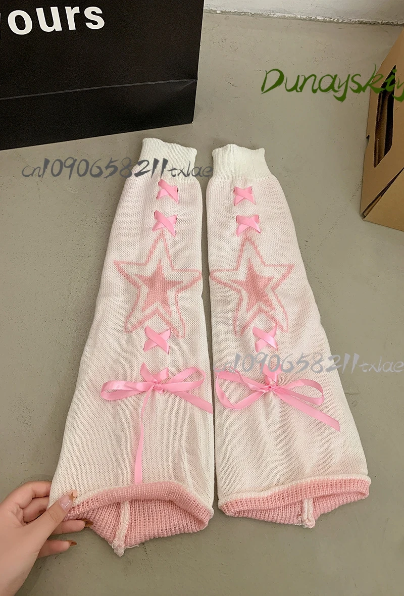 Y2K ستار طباعة تدفئة الساق-أسود/أبيض/وردي Kawaii الجوارب ل JK لوليتا موضة قابل للتعديل الشريط التعادل عيد الميلاد هدية عيد الهالوين