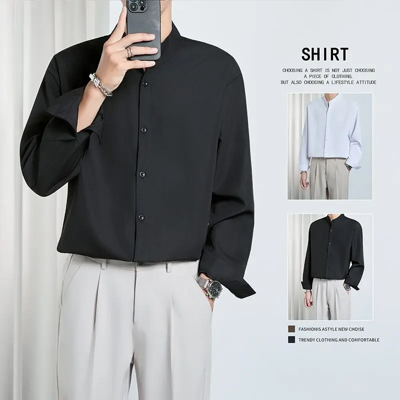 

Black Long Sleeve Stand Collar Shirt Casual Business Office Wedding White Shirt Spring Summer New Style Men's Fashion City Po...