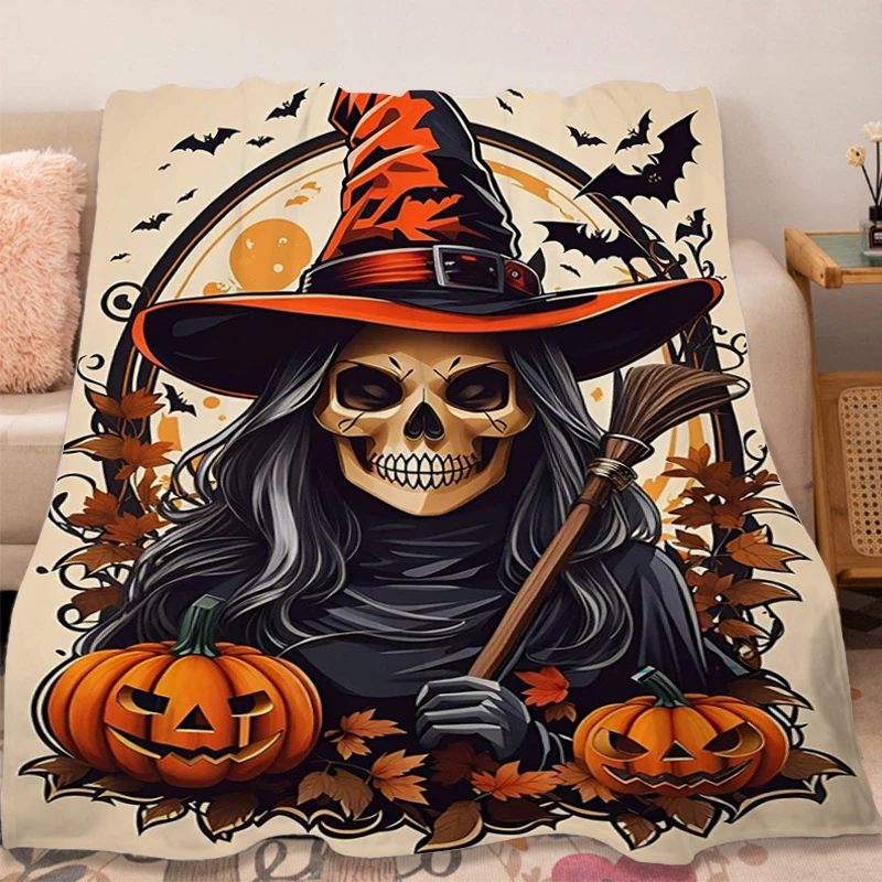 

Happy Halloween Witch Fluffy Soft Blankets for Winter Warm Microfiber Bedding King Size Knee Fleece Camping Blanket Adults Gift