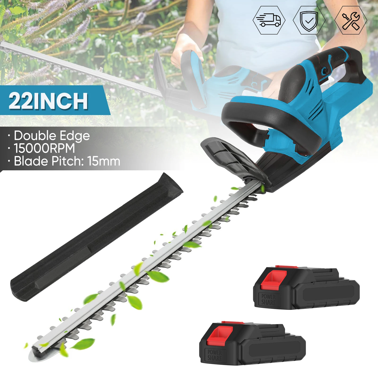 22 Zoll kabelloser elektrischer Heckenschneider, 15000 U/min, Rasenmäher, Garten- und Strauchschneidewerkzeug, Dual-Action-Klinge für Makita-Akku – Detail 2