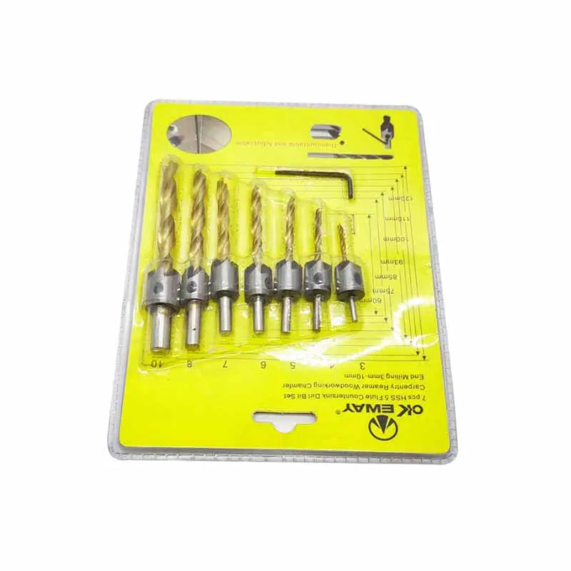 4/7PcsTitanium Plated Chamfer High carbon Steel Bit Three Point Drill Countersunk Reaming Device Woodworking Guide Bore Wood