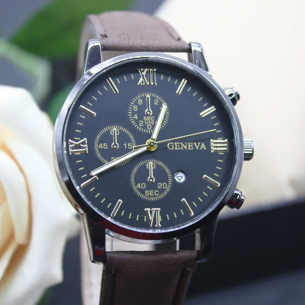 محفظة جلدية للرجال وحقيبة ساعة ، حقيبة مصمم ماركة فاخرة ، تشمل صندوق سوار لرياضة العمل ، 4 طقم