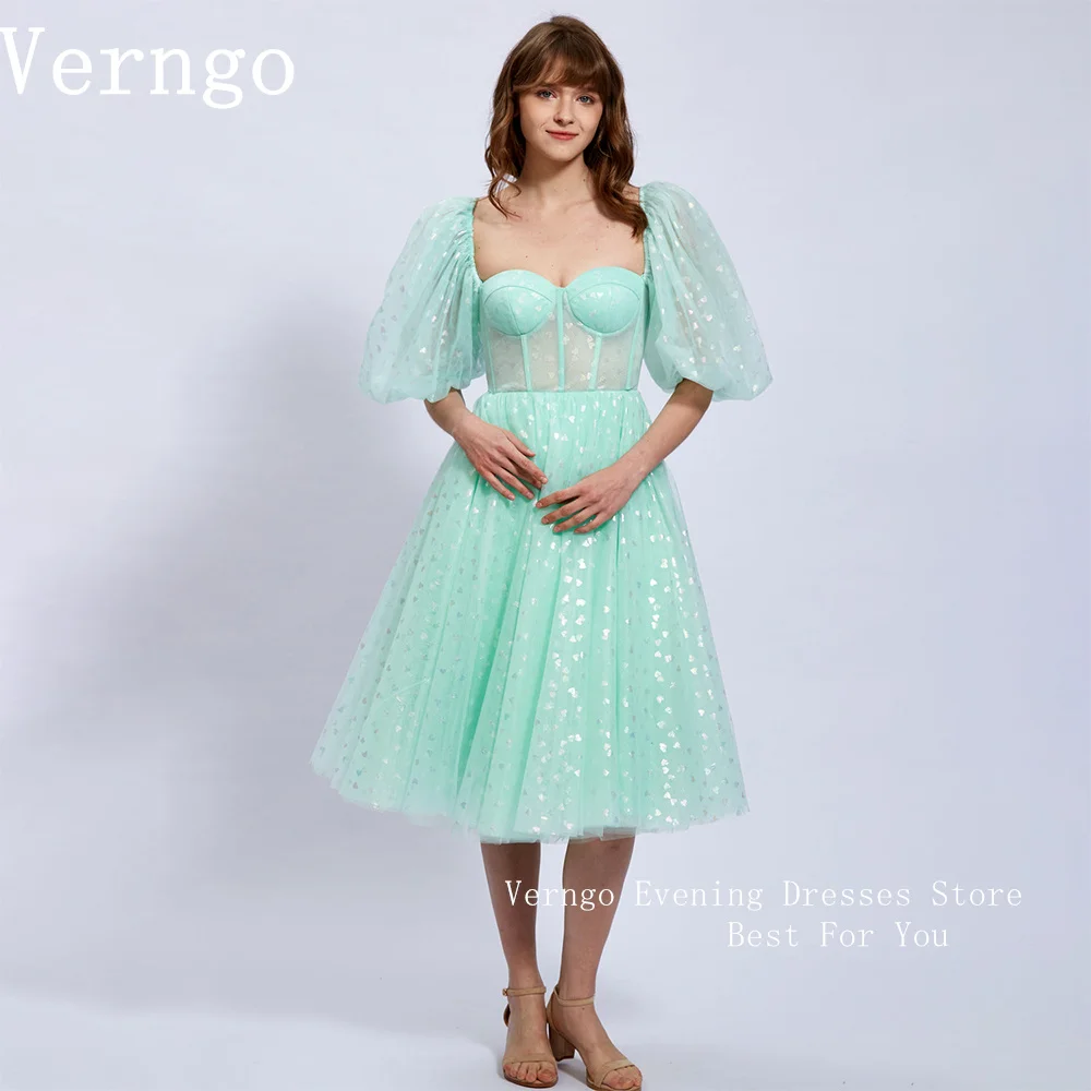 

Verngo Green Heart Mini Prom Gown For Women Sweetheart Full Sleeves Party Dress Elegant 2024 New Short Evening Dress Homecoming