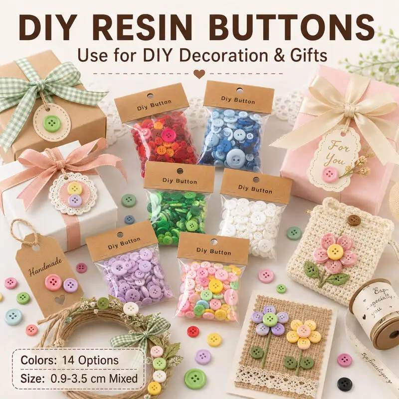 150g/Packung 0,9-3,5cm Gemischte Farben Harzknöpfe 2/4-Loch für DIY Nähzubehör Handgemachtes Handwerk – Detail 6