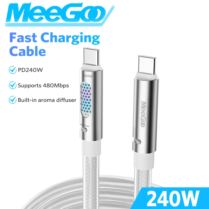 

MeeGoo Fast Charging Data Cable Type-C to Type-C 240W PD3.1 480Mbps with Colorful Breathing Light For Tablets phone Notebook new