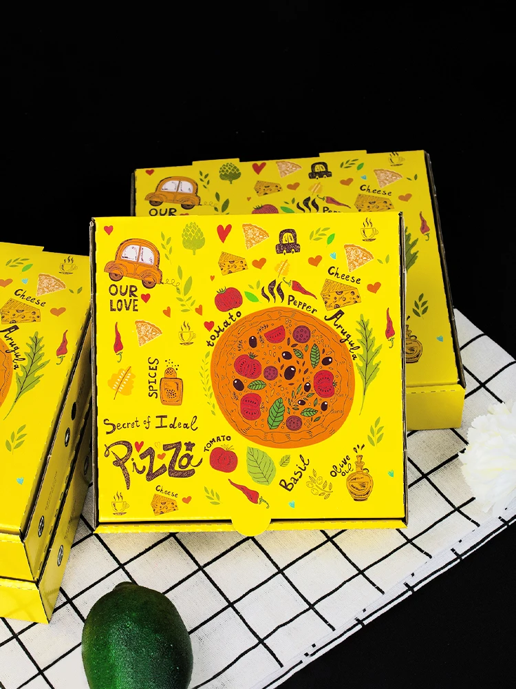 Caixa de Pizza Descartável Amarela para Entrega, Embalagem para Pizza de 7, 8, 9, 10 e 12 Polegadas, Container para Comida para Viagem
