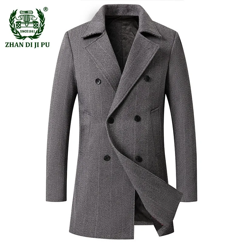 

Winter Mens Double-breasted Cashmere Wool Blends Trench Coats Long Covercoats Winter Jackets Male Business Casual Trench Coats