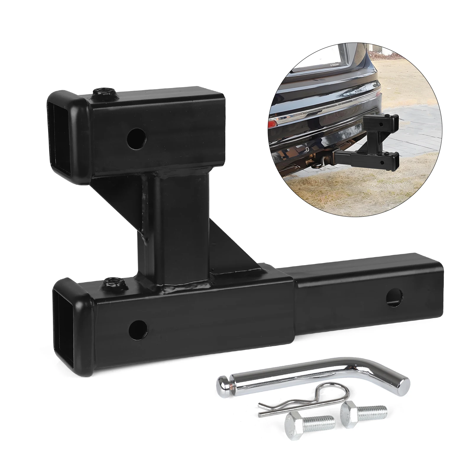 Receiver Hitch Extension with Hitch Pin & Clip, Fits 2 inch Hitch Receiver Dual Hitch Receiver with 7-1/2 inch Rise/Drop