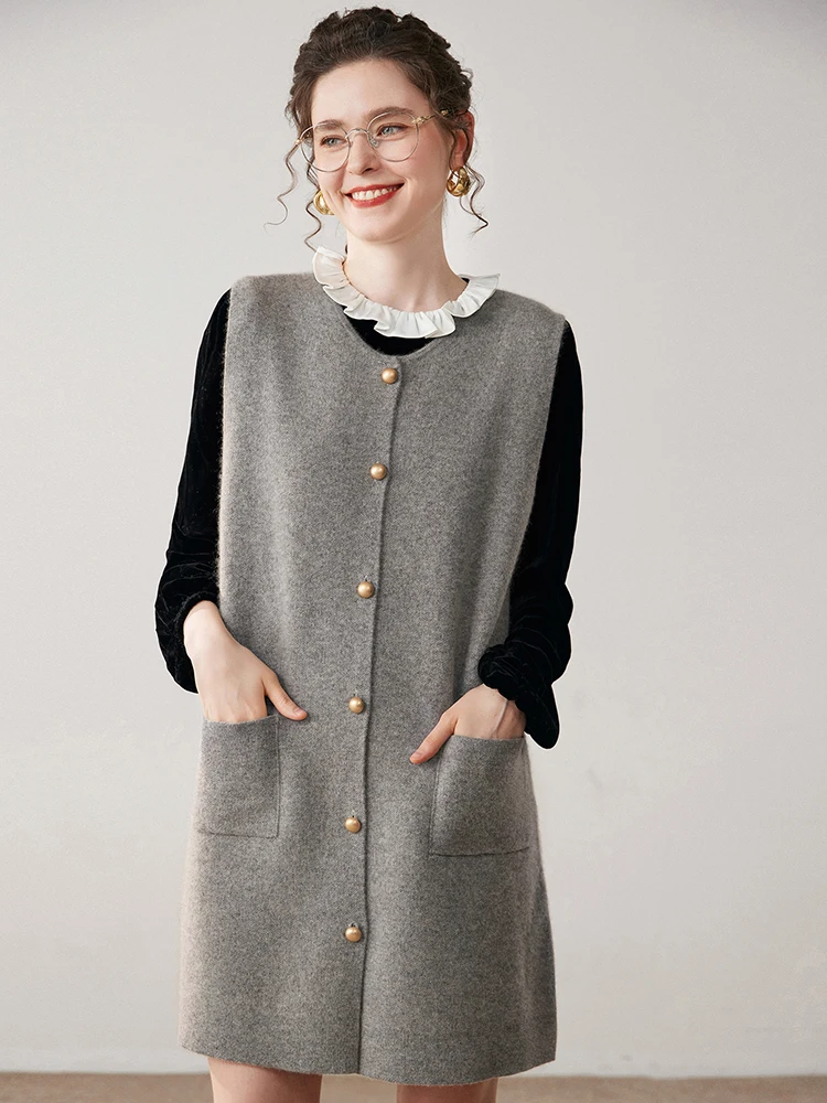 

Autumn Winter Camere Long Svel Knitted Vest Women's round Ne Loose Fit Sweater Jaet Commute Sle Regular Thin
