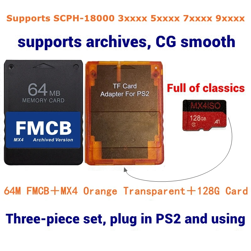 PS2 MX4ISO TF SD Card Adapter For ALL PS2 Consoles + FMCB Card + 256G/128G/64G PS2 ISO SD Card choose combination package