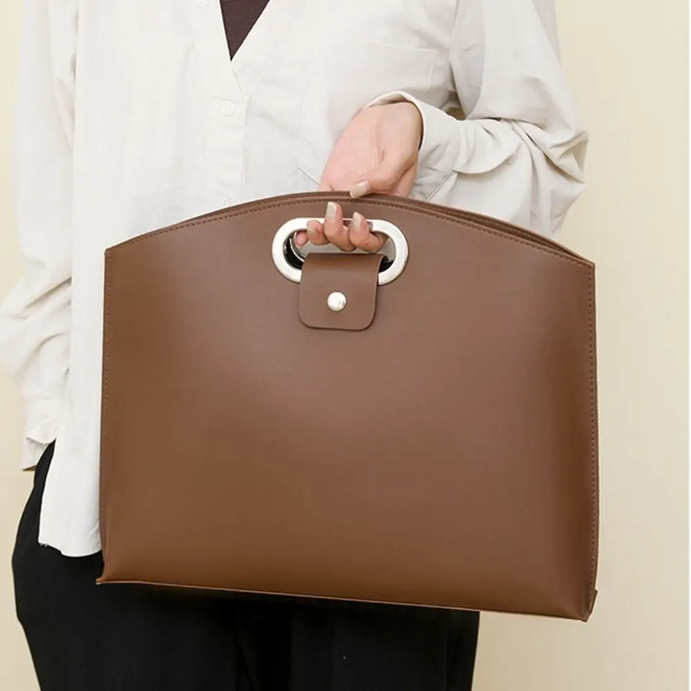 Casual PU Office Document Tote Bag Large Capacity Laptop Bag File Bag Handbag Solid Color Computer Bag Office Worker