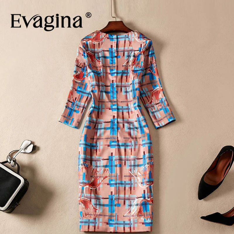 Evagina Fashion design Spring Summer Women's Three Quarter Sleeved Printing Pretty Slim-Fit Hip Wrap S-XXL Mini Dresses