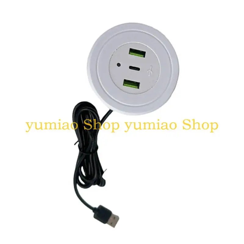 

587B 3 Port USB Desk Hole Round Desktop Charging Station USB Type C Embedded