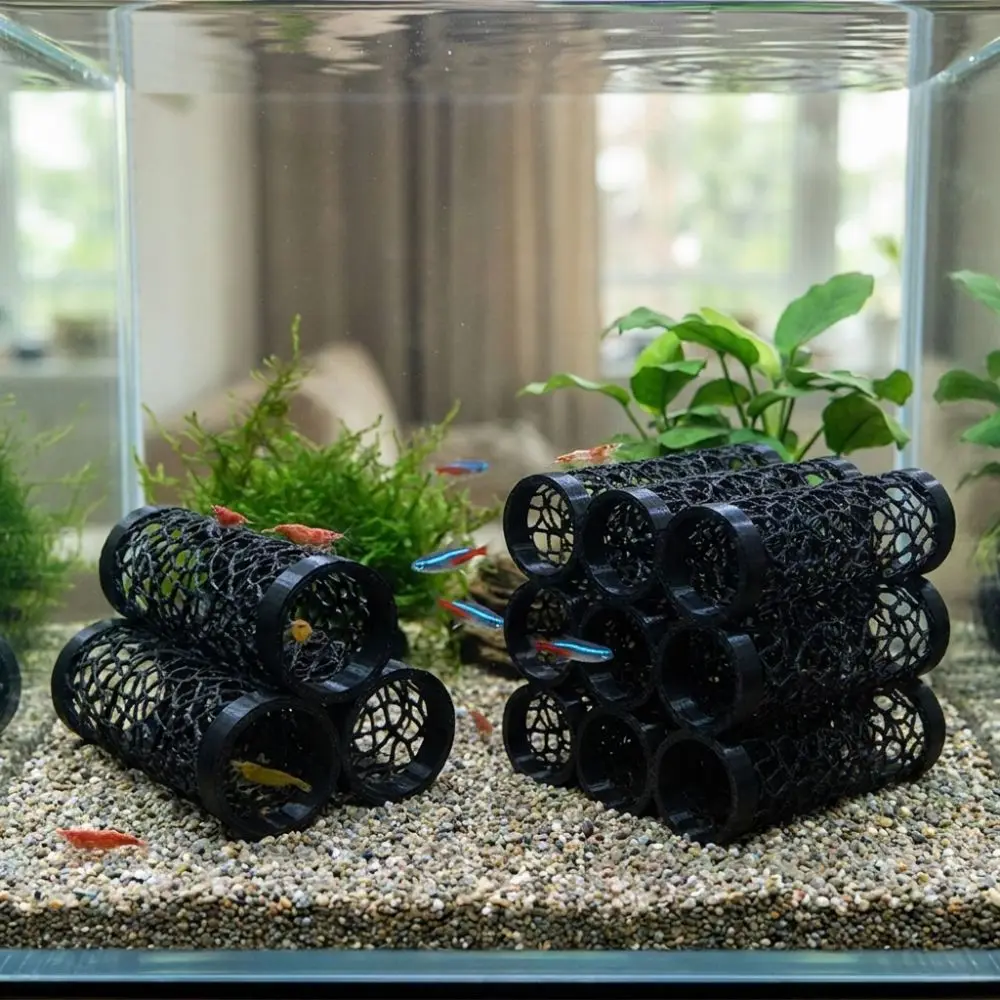 3-10 Holes Fish Shrimp Hideout Shelter 3D Printed Hollow Out Aquarium Underground Cave Multi-Tube Plastic Aquarium Fish Safe Bed