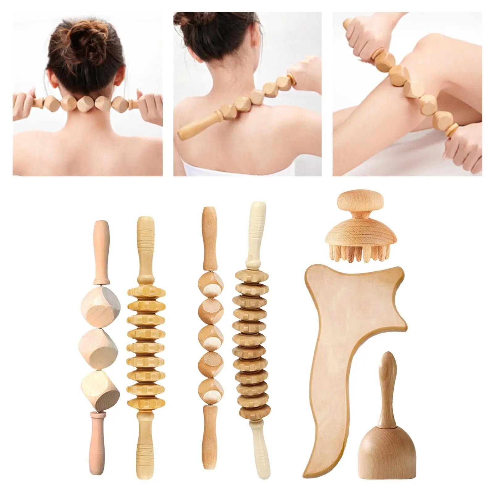 7 Pieces Wood Therapy Massage Tools, Full Body Muscle Tension Relief Maderoterapia Kit