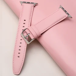 Pink brown cowhide strap bracelet for Apple Watch s9s8 ultra leather top grain plain strap 49mm 42mm smart watch strap