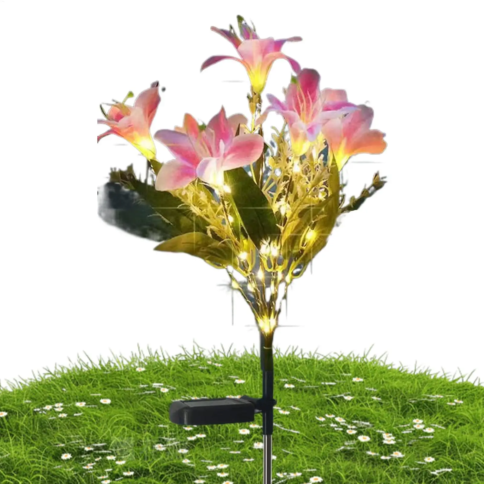 ソーラーフラワー-7ヘッド人工ユリled装飾ライト、ステーク付き防水ソーラーライト、屋外ガーデンパティオヤードウェディングバルコニー用