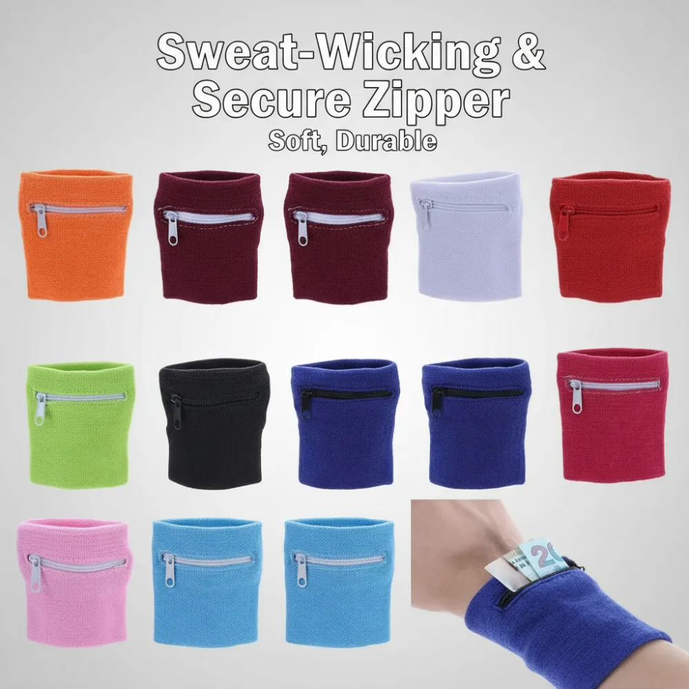 Sports Wristband Zipper Wrist Support Wallet Multifunction Gym Running Arm Band Bag Key Card Storage Bag Cycling Purse Sweatband