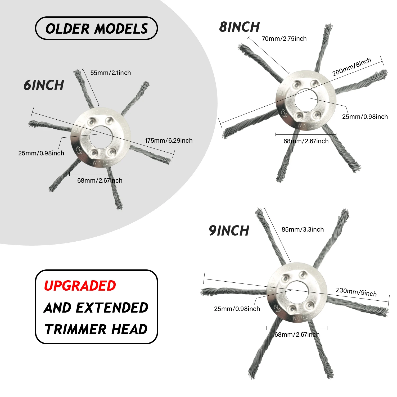 Imagem -02 - Lusqi-steel Wire Wheel Head Atualizado Grass Trimmer Head Universal Weed Brush Remoção Moss Rust Fit Gasolina Brushcutter 20 23cm