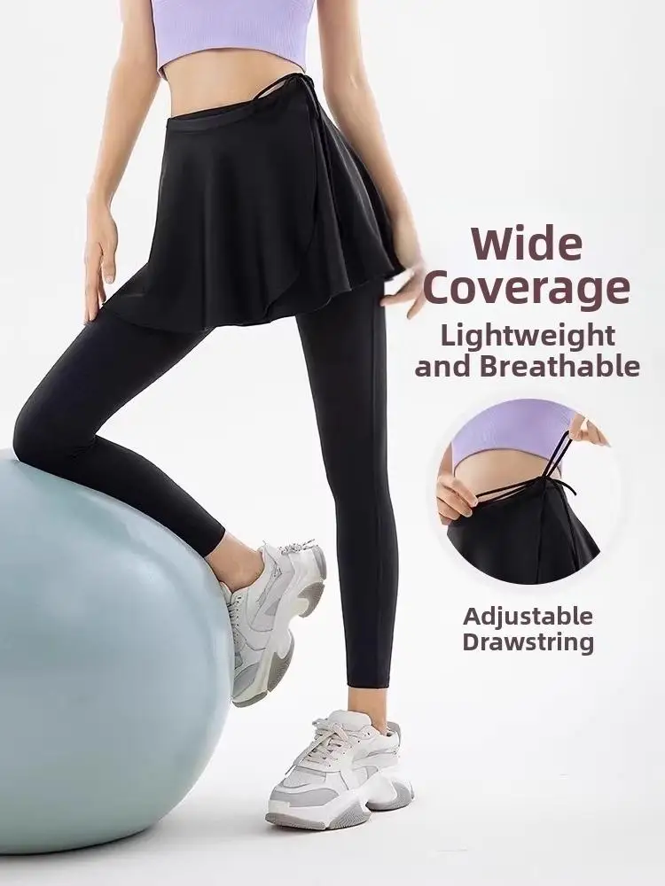 New Ice Silk Yoga Short Skirt Adjustable Anti-Exposure Gym Workout Curtain Quick Dry One-piece Ballet Pilates Dance Skirt Women