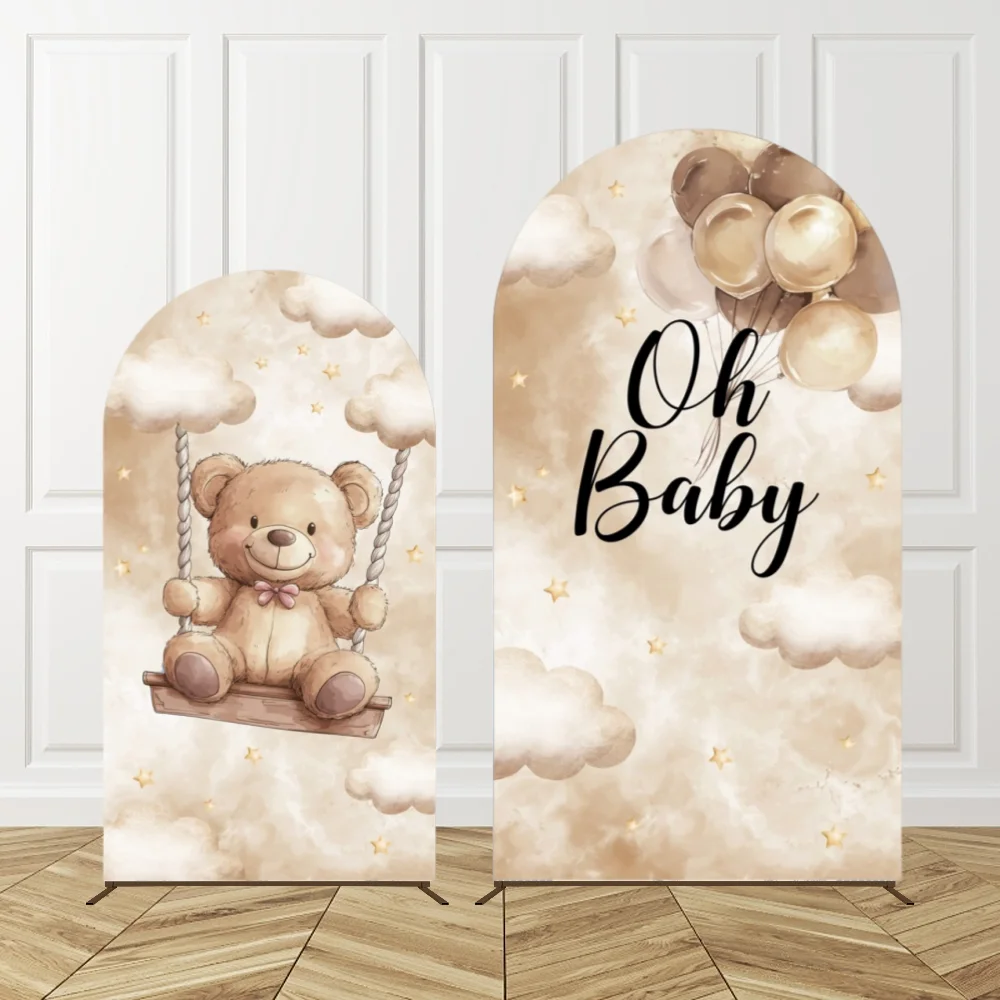 Oh Baby Bear Arch Backdrop Covers Elastic Fabric Birthday Party Background Wall Kids Baby Shower Party Decoration