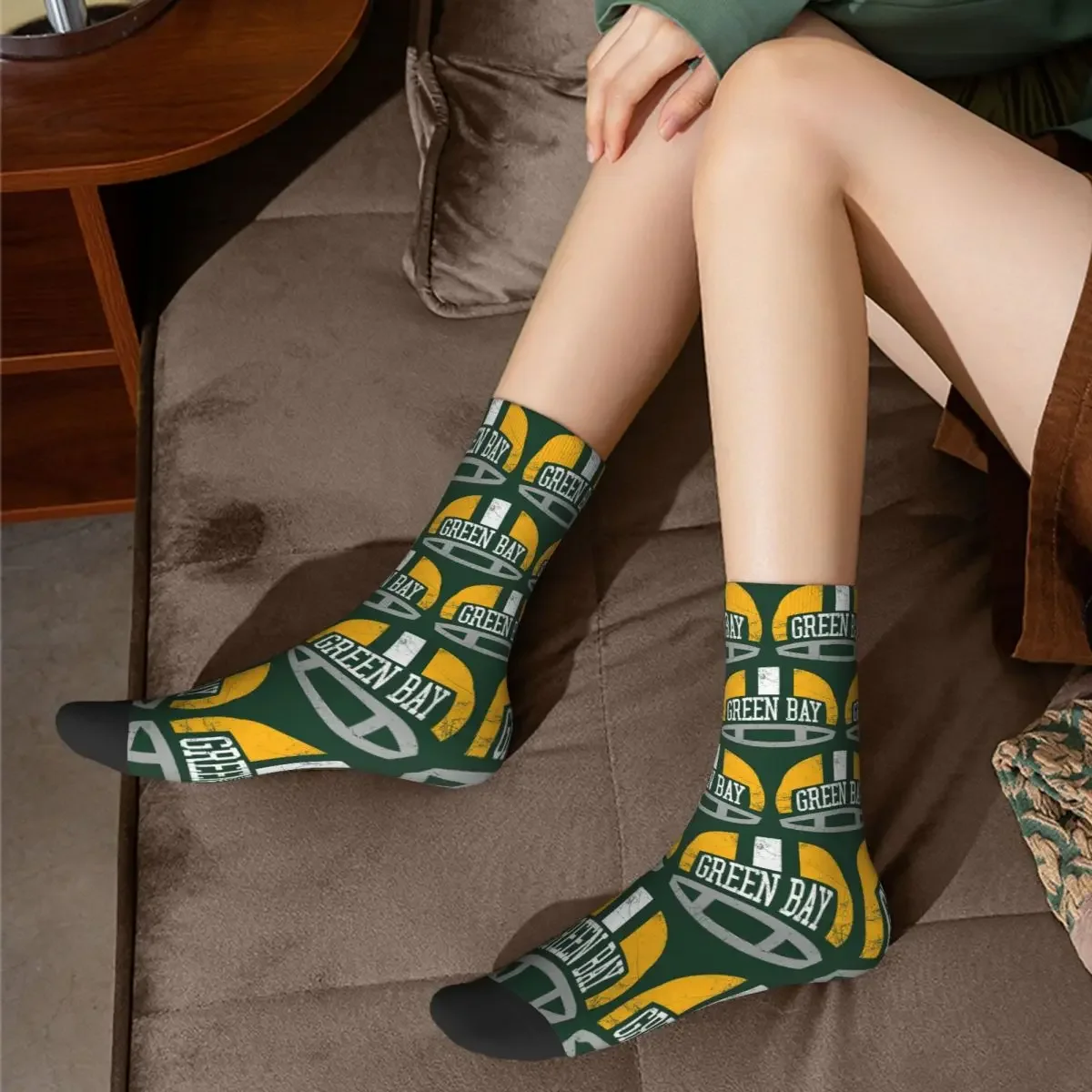 Green Bay Retro Helmet - Green Socks Harajuku Sweat Absorbing Stockings All Season Long Socks Accessories for Man's Woman Gifts