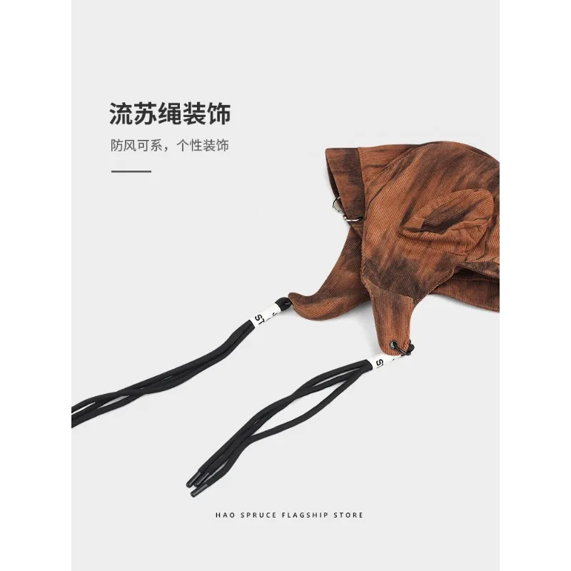 American Dark Style Retro Tie-Dye Kordelzug Riemen Bomber Hüte für Männer und Frauen Frühling Herbst Lässige vielseitige Nischenpilotenkappe