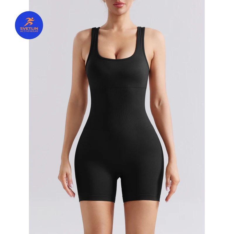 SVETLIN EU US Size Luxury Quality Playsuit Women Spring Summer Fitness Gym Seamless Yoga Jumpsuit with Cross Back
