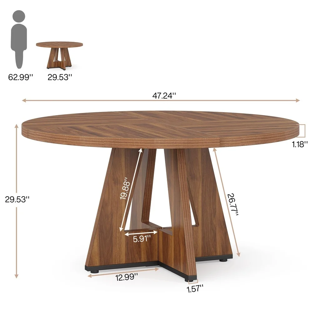 47 Inch Round Conference Table for 4 6 People Wooden Meeting Room Table with Thicken Tabletop and Wood Base