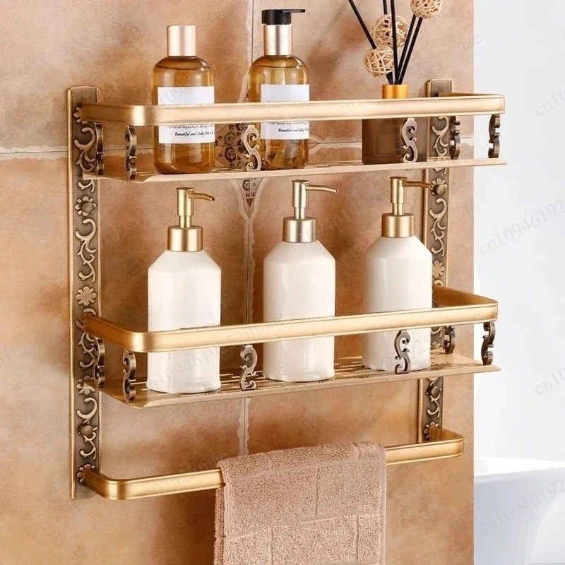 50cm Vintage Aluminum Corner Rack Bathroom Storage Holder Shower Wall Mount Organizer Home Hardware