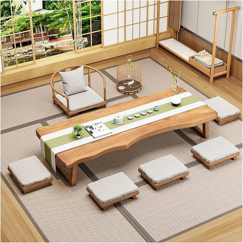

Japanese Floor Altar, Low Tatami Coffee Table for Meditation & Dining (Brown, 140x60x35cm)