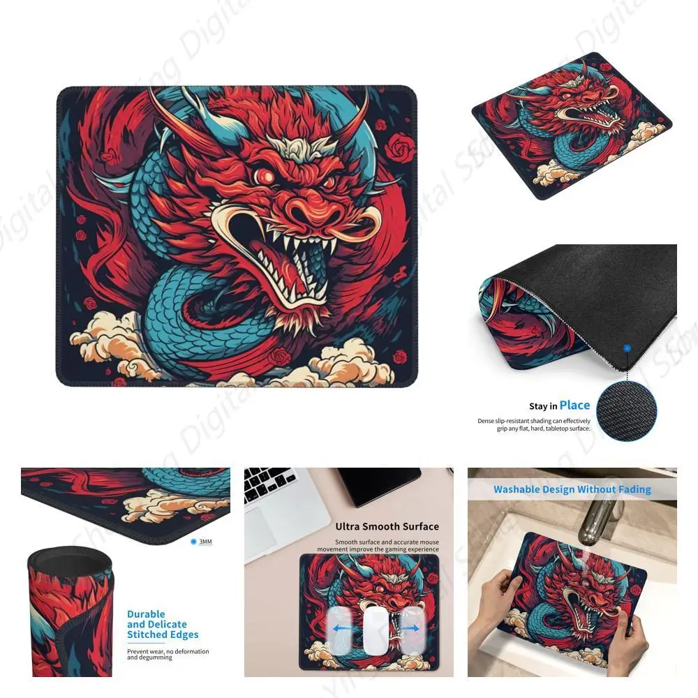 Dragon Punk Pattern Mouse Pad Non Slip Rubber Base Gaming Mouse Pad Suitable For Office Mouse Pads On Computers And Laptops