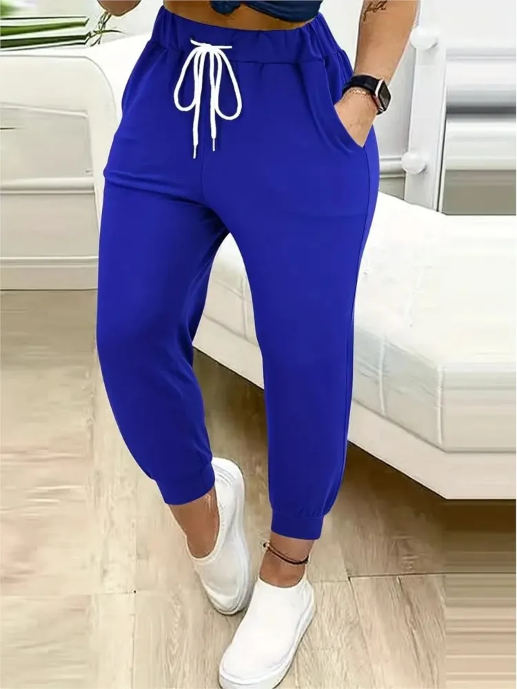 AliExpress European and American cross-border plus size casual solid leggings Trousers Women Casual Sports Loose Long Pants 2025