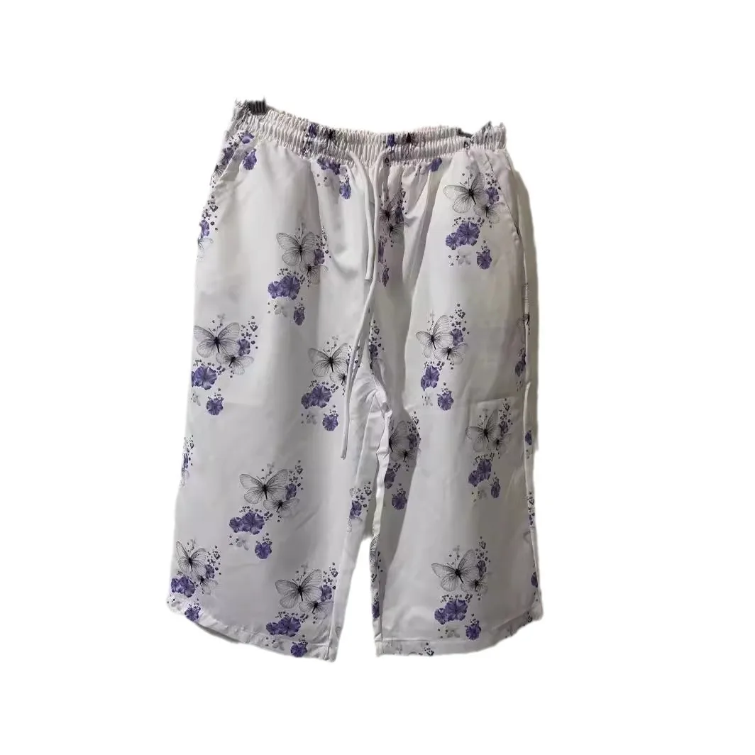 2026 Pants European and American women's cotton linen pocket elastic casual pants women's pants five quarter pants Five Pants