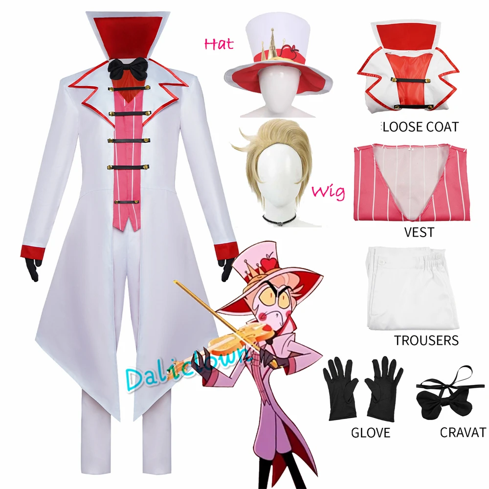 

Hazbin Lucifer Cosplay Fantasia Anime Hotel Costume Disguise Men Women Uniform Outfit Halloween Party Clothes Suit Hat Wig Hair