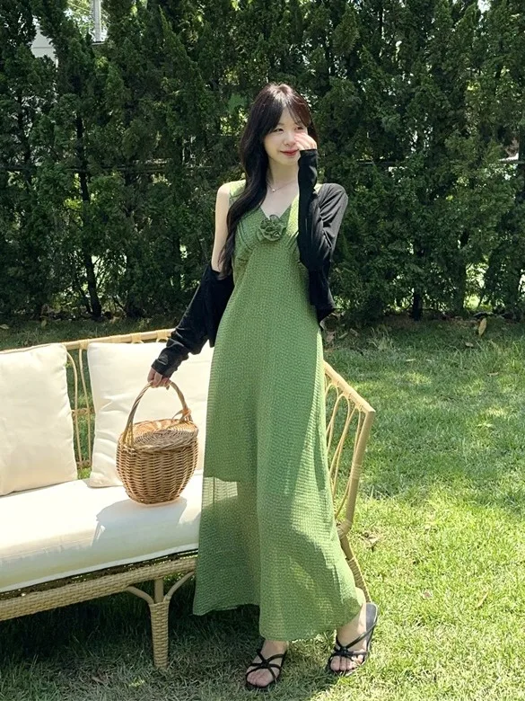 

plus Size Floral Print 3D Design Long Sleeve Dress And Cardigan Set Women's Korean Style Commute Fashion High Waist A-Line Skirt