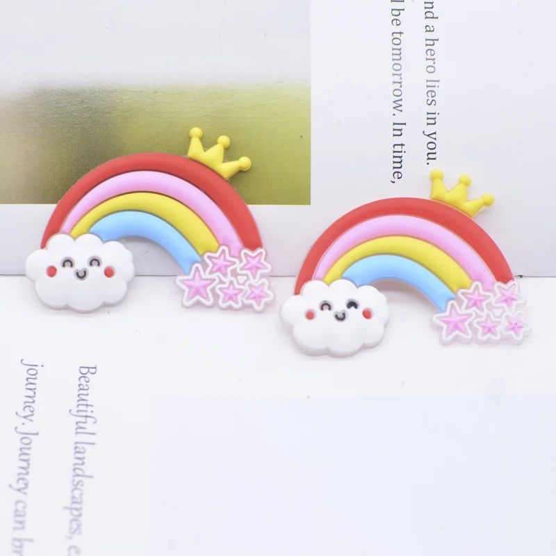 10Pcs 30-50mm Soft Rubber Rainbow Patches DIY Crafts Appliques Planar Figurine Accessories Scrapbooking