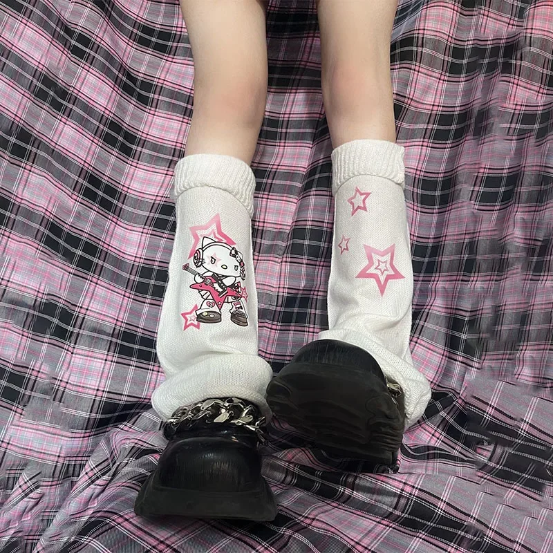 Sanrio hello kitty lolita meias longas femininas listradas polainas y2k jk meninas cosplay uniforme acessórios meias de malha