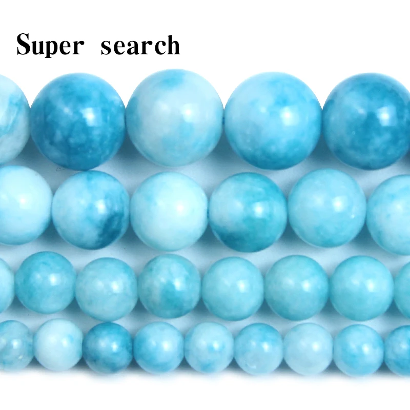 Natural Larimar Gem Stones Blue Round Loose Beads Ocean Sea Stone Beads for Women Jewelry Making DIY Bracelet Necklace